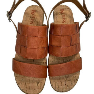 Korks Leather Fraya Comfort Wedge Sandals in Orange. Sz: 8